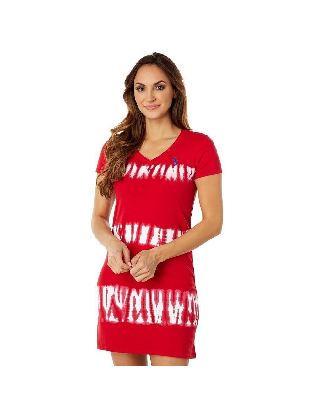 U.S. Polo Assn EUC Women's Tie-Dye Stripe Sneaker Dress Red Size S